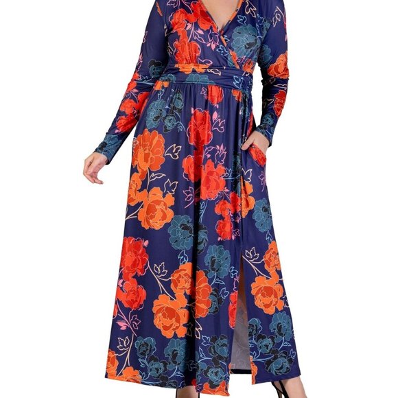 24seven Comfort Apparel Plus‑Size Floral Maxi Dress – Navy Multi 1X NWT - Picture 5 of 6